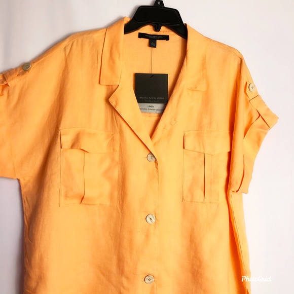 Marc New York Linen Short Sleeve Orange Shirt. Size XL. Classy - Picture 4 of 8